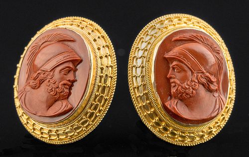 19th C. Neoclassical Gold Cufflinks Paste Glass Cameos