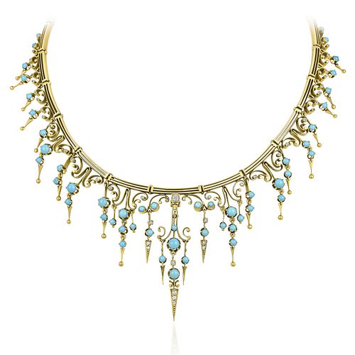 Antique Turquoise and Diamond Necklace