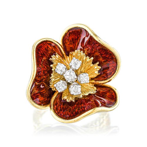Diamond and Enamel Flower Ring