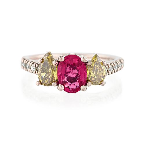 1.07-Carat Unheated Ruby and Colored Diamond Ring, GIA Certified