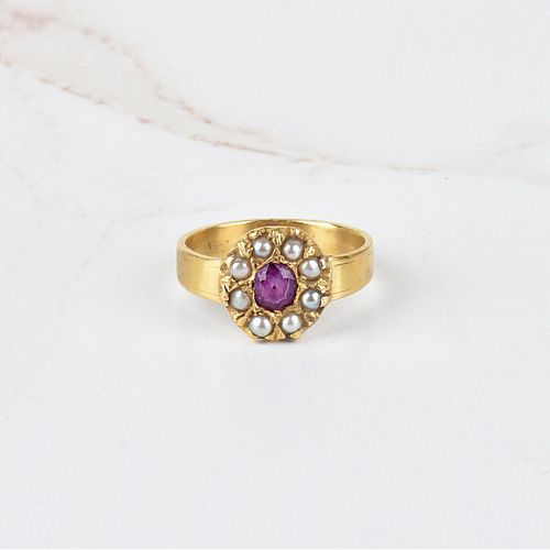 Burma Ruby, Pearl and 20K Ring