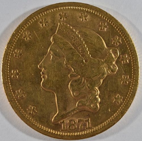 1871-S $20 GOLD LIBERTY BU TYPE 2