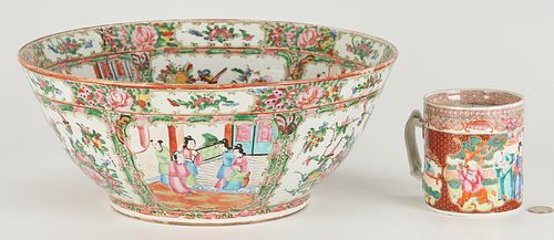 Chinese Export Rose Medallion Punch Bowl & Mug