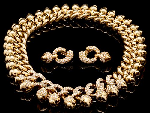 18K Gold & Diamond Demi-Parure Pigne Choker & Earrings