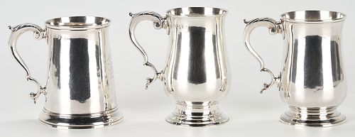 3 English 18th C. Sterling Silver Mugs or Canns