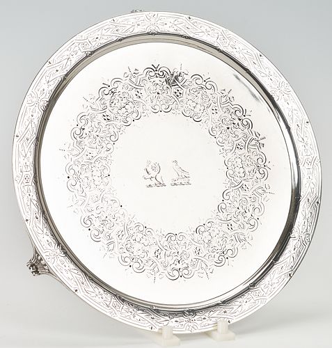 Victorian Sterling Silver Footed Round Tray