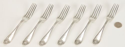 Six Mississippi Coin Silver Forks, Klein & Brother