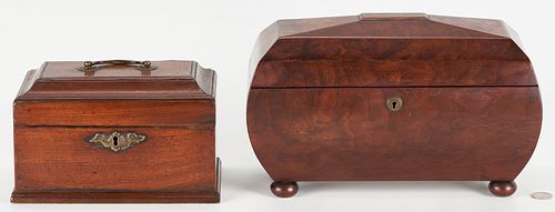 English Mahogany Regency Style Tea Caddy & Queen Anne Box