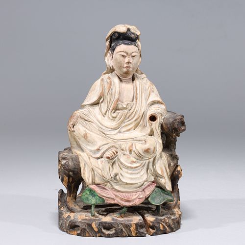 Antique Japanese Carved Wood Seated Figure