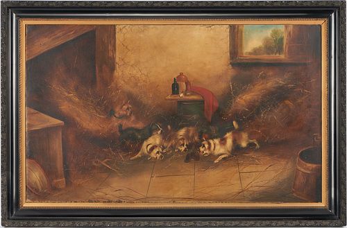 Large Manner of George Armfield O/C Genre Painting, Hunting Dogs