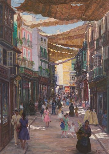 Alfonso Grosso O/C Street Scene Painting, Seville