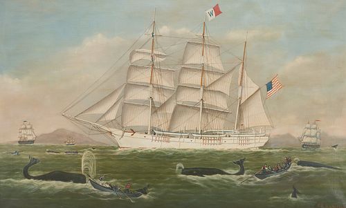 Reginald Nickerson O/C Painting of Whaling Ship, The Bark Wanderer, 1879