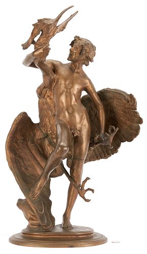 Frederick MacMonnies Bronze Sculpture, Young Faun w/ Heron