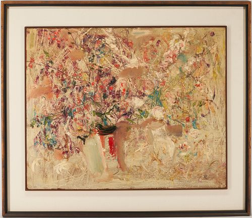 Large Sterling Strauser O/B Painting, Floral Still Life, 1972