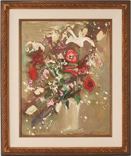 Sterling Strauser O/B Painting, Still Life with Red Flowers, 1973