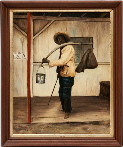 Rhode Island 1902 O/C Genre Scene of African American Worker, Signed McWillard or Willard 