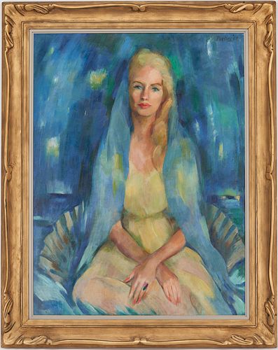 Philip Perkins O/C Large Portrait of a Blonde Lady, 1964