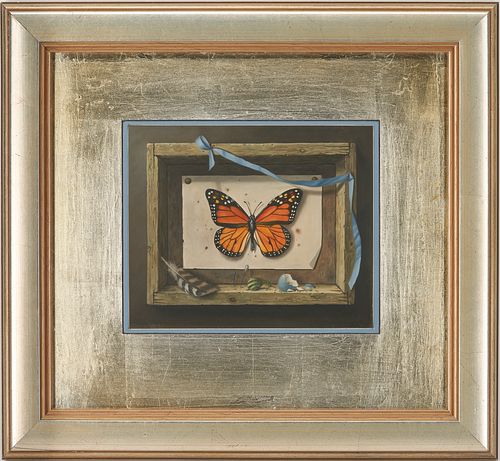 Werner Wildner O/B Trompe L'Oeil Painting, Monarch Butterfly