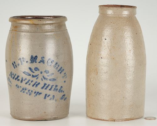 2 Southern Stoneware Pottery Jars, incl. Haught - Silver Hill, West Virginia, Tally Jar