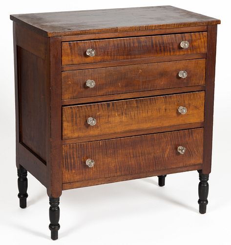 WESTERN MARYLAND TIGER MAPLE AND CHERRY CHILD'S CHEST OF DRAWERS