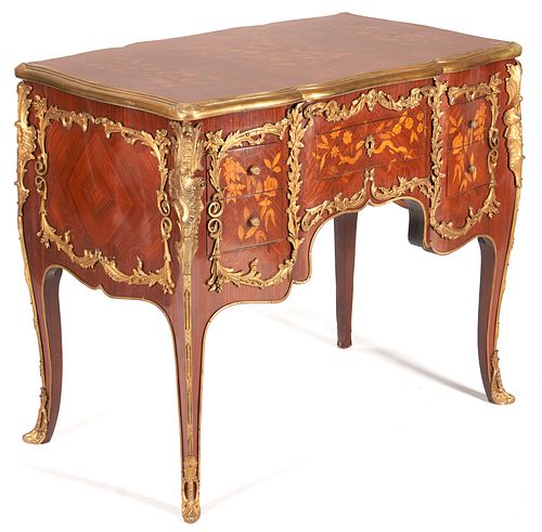 Louis XV Style Marquetry Inlaid Bronze-Mounted Writing Desk
