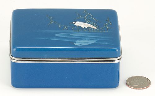 Cloisonne Covered Box with Egret, poss. Ando Jubei