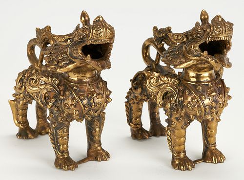 Pair Chinese Bronze Foo Lions