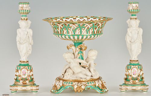 Minton Figural Porcelain Centerpiece w/ Pair of Candlesticks
