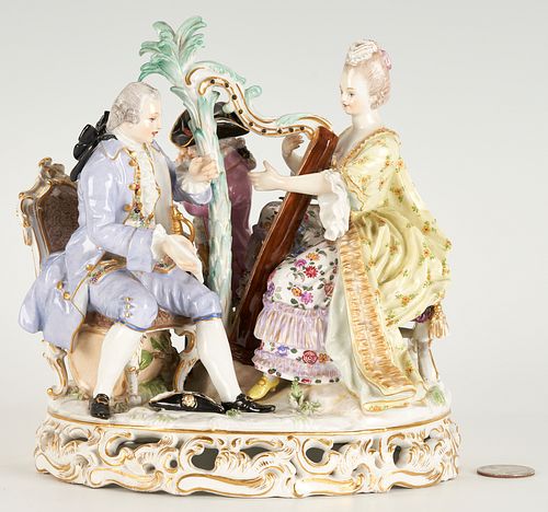 Meissen Porcelain Musical Figural Group w/ Harpist