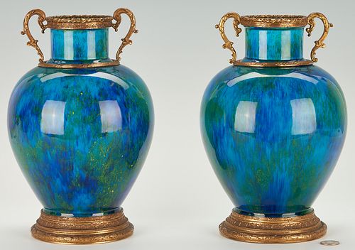 Pair of Paul Milet Bronze Mounted Sevres Flambe Vases
