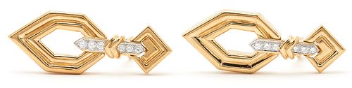 Pr. Vintage Charles Turi 18K Gold & Diamond Earrings