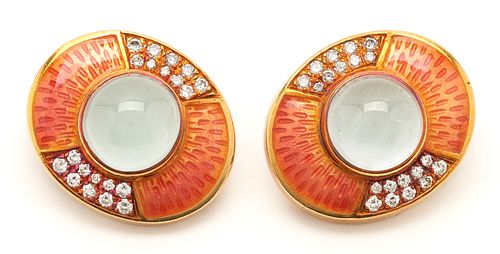 Ladies 18K Moonstone & Diamond Earrings