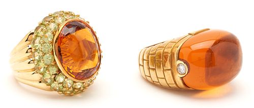 2 18K Gold & Gemstone Fashion Rings, incl. Marlene Stowe