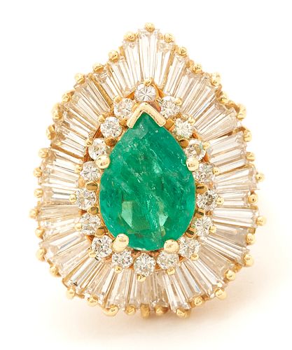 14K Emerald & Diamond Cocktail Ring