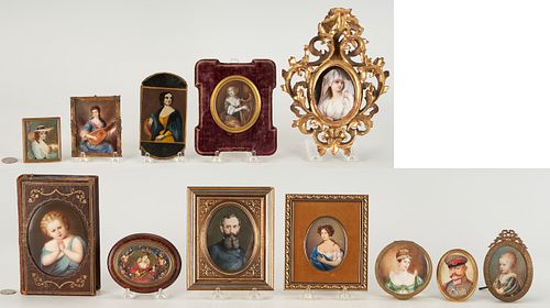 12 Miniature Portrait Items, incl. Military, Book, Cigar Case, Boxes