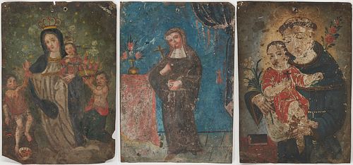 3 Early Mexican Retablos, Our Lady of Light & Saints