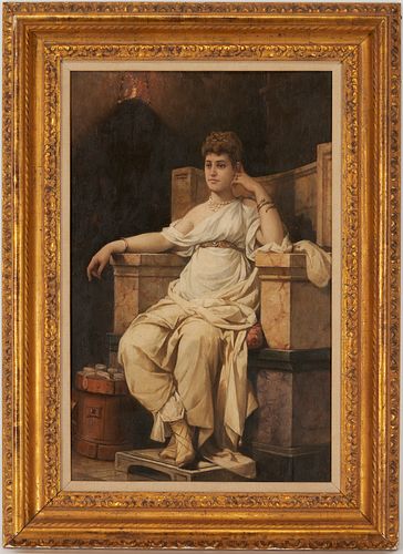 Louis Hector Leroux O/B Painting of Cleopatra Enthroned