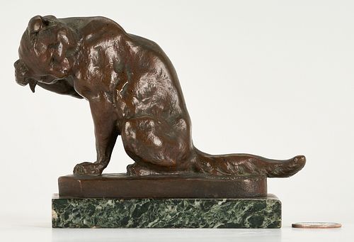Georges Gardet Bronze Sculpture, Bathing Cat
