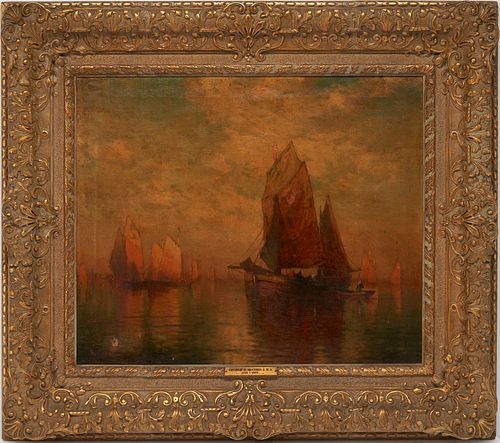 George McCord O/C Maritime Painting, Sailboats at Twilight