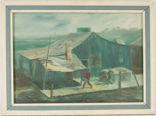 Margaret Wehrley O/C WPA Era Regionalist Painting: Fishing Shanty, Algoma Wisconsin