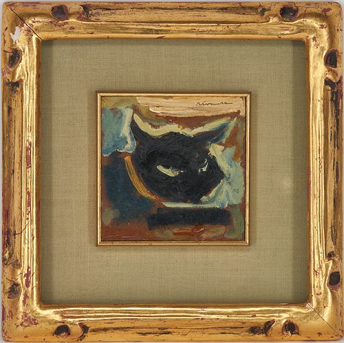 Small Sterling Strauser O/B Painting of a Black Cat, Jasper