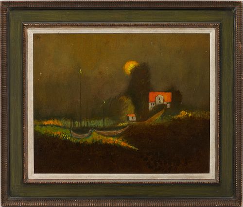 Lamar Briggs O/C Painting, Lake Elkhart at Night