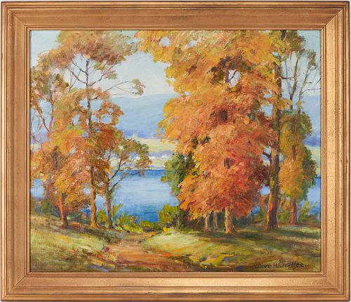 Olive Chaffee O/C Landscape Painting, Autumn Day