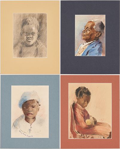 4 Clary Webb Peoples Portraits of African American Sitters, incl. W/C, Pastel, & Charcoal