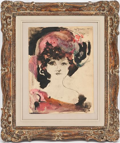 Red Grooms Watercolor Portrait Painting of a Woman