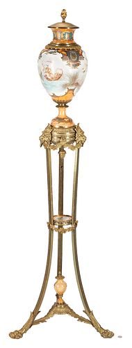 Sevres Style Urn on Bronze Stand