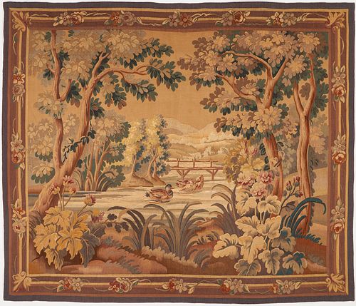 19th c. French Aubusson Tapestry, Landscape with Ducks