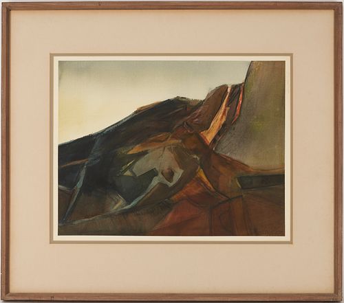Walter Hollis Stevens Abstract W/C Landscape Painting, Morning Edge
