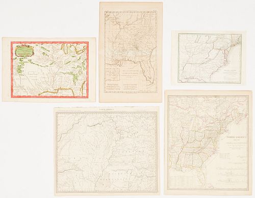 5 Early Southern Maps incl. Bellin Louisiana & Florida, 1757