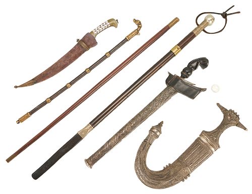 G. Bascalia Sword Cane, 3 Middle Eastern Daggers, & 2 Walking Sticks, 6 items
